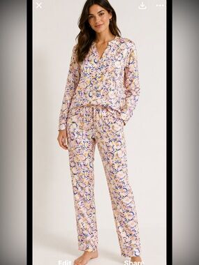 J crew slik pull on  paisley swirl multi color pants set size 4  small pink